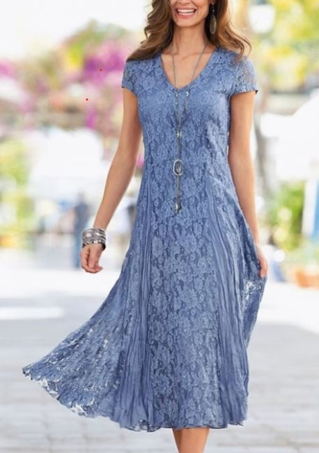 Glamorous V-neck Short sleeves A-line Lace Mother dress