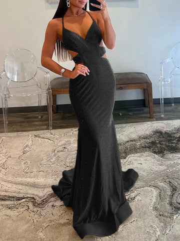 Blint | Vestidos largos de fiesta de sirena con lentejuelas amarillas y escote en V