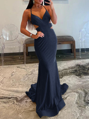 Blint | Vestidos largos de fiesta de sirena con lentejuelas amarillas y escote en V