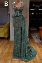 Glitter Off-the-Shoulder Slim Mermaid Formal DressesSleeveless Mermaid Evening Gowns