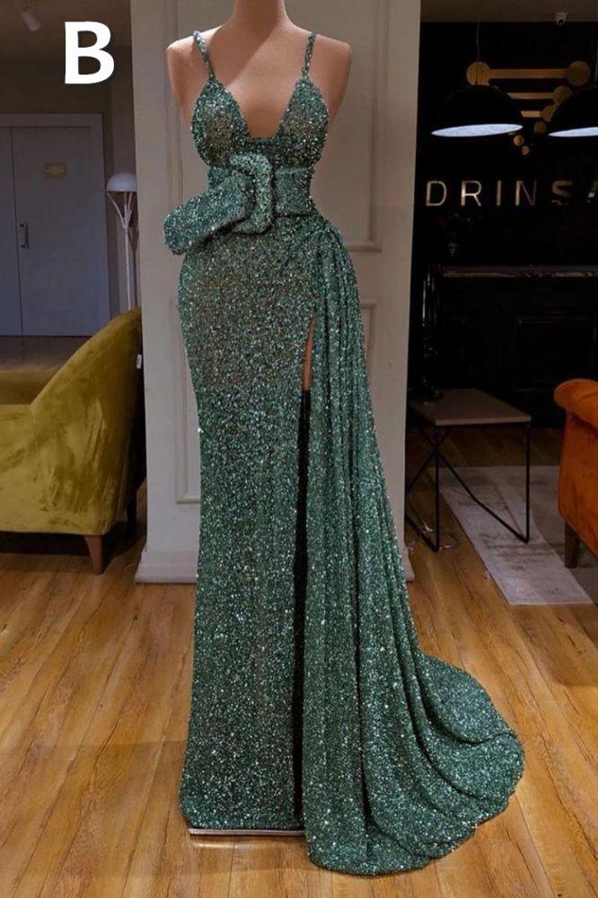 Glitter Off-the-Shoulder Slim Mermaid Formal DressesSleeveless Mermaid Evening Gowns