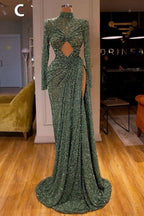 Glitter Off-the-Shoulder Slim Mermaid Formal DressesSleeveless Mermaid Evening Gowns