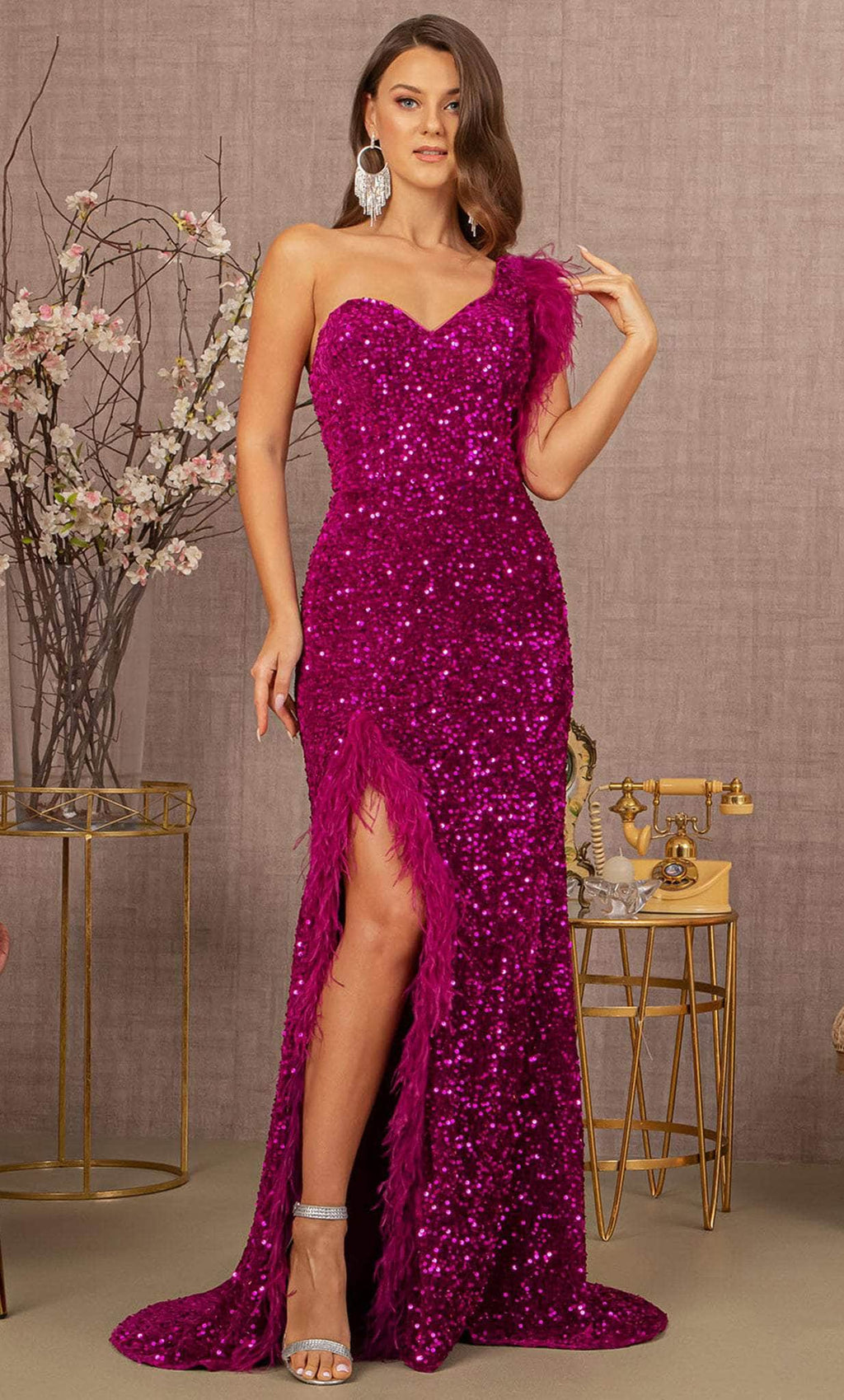 One Sleeve Sequin Prom Dress
