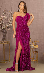 One Sleeve Sequin Prom Dress
