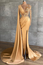 Robes de bal longues à paillettes dorées Robes de soirée avec manches