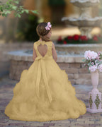 Vestido de niña de las flores de corte A, de satén y tul, hasta el suelo, con volantes en cascada. 