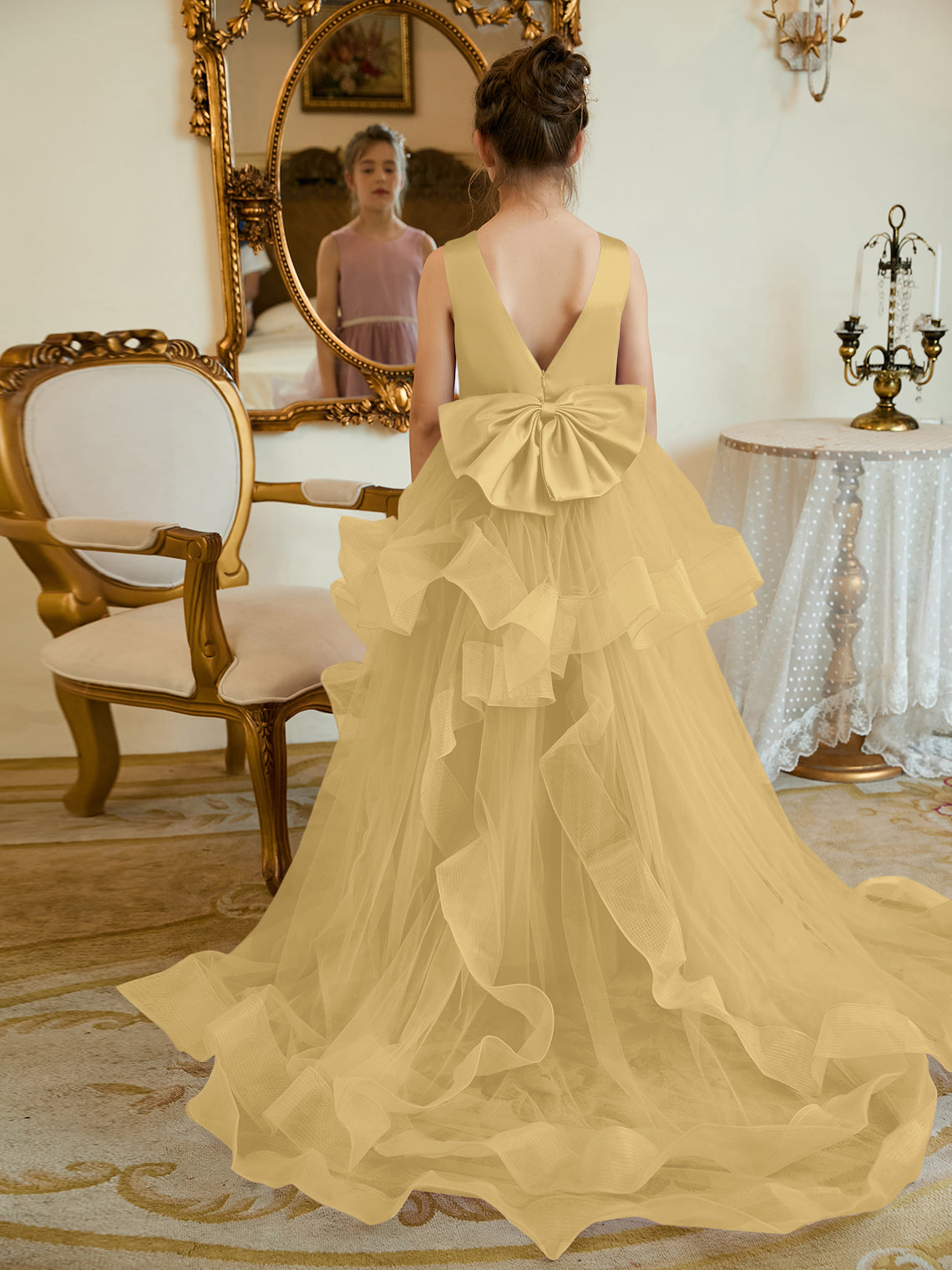 Vestido de princesa/vestido de princesa de satén y tul para niña de las flores 