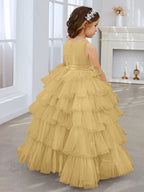 Vestido de princesa rosa perla sin mangas para niña de las flores con lazo de tul 