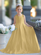 Vestido de niña de las flores para la Primera Comunión, corte en A, encaje y satén, hasta el suelo 