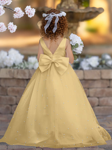 Elegante vestido de princesa de satén y tul para niña de las flores 