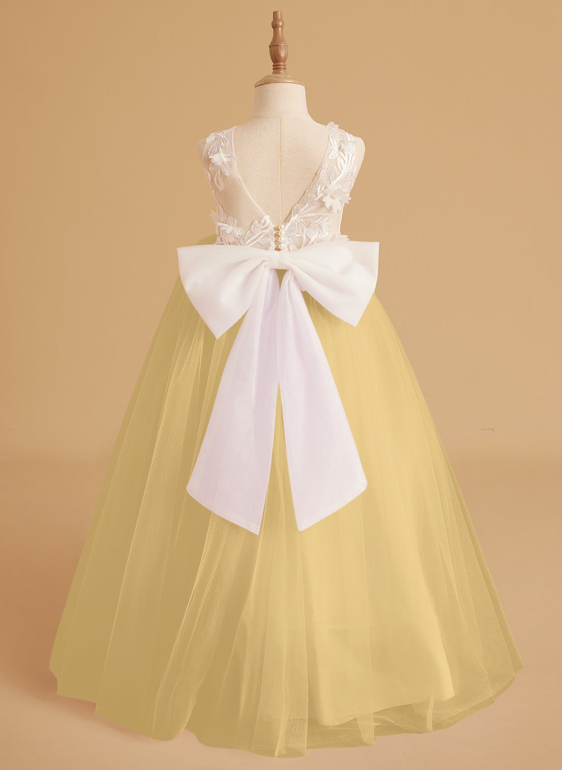 Vestido de niña de las flores sin mangas con cola desmontable de princesa de ensueño 