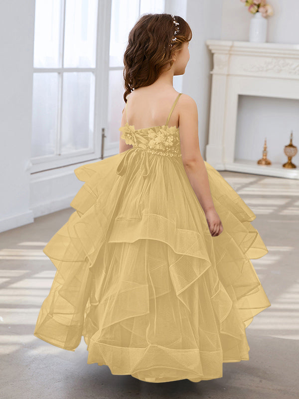 Vestido de niña de las flores de tul sin mangas, corte princesa, azul pizarra, corte en A, estilo princesa 