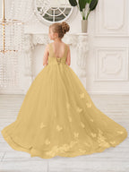 Elegante vestido de princesa sin mangas de tul para niña de las flores, corte en A 