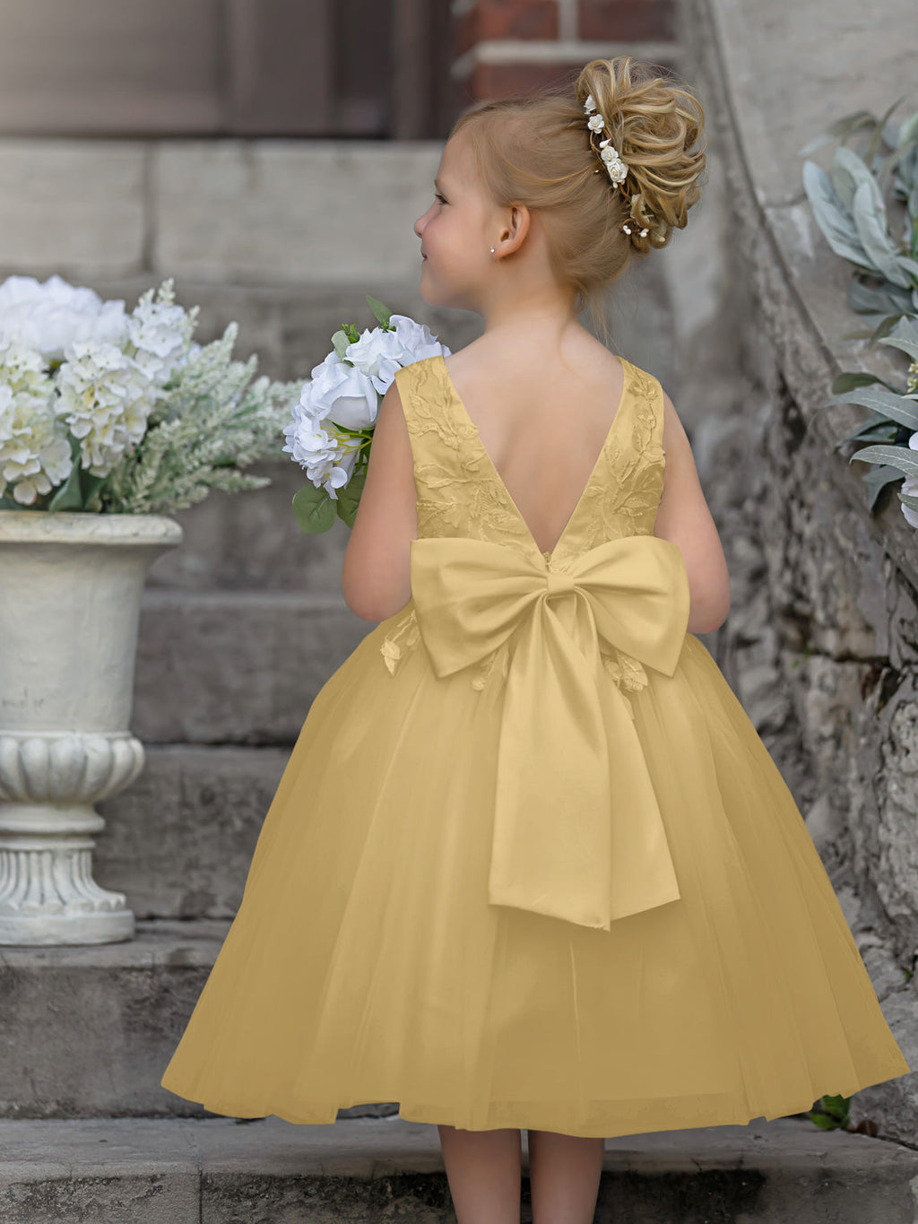 Vestido de niña de las flores sin mangas de tul y encaje hasta la rodilla 