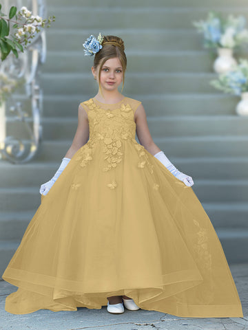 Vestido de baile de princesa Serenity con apliques de encaje y adornos de mariposas 