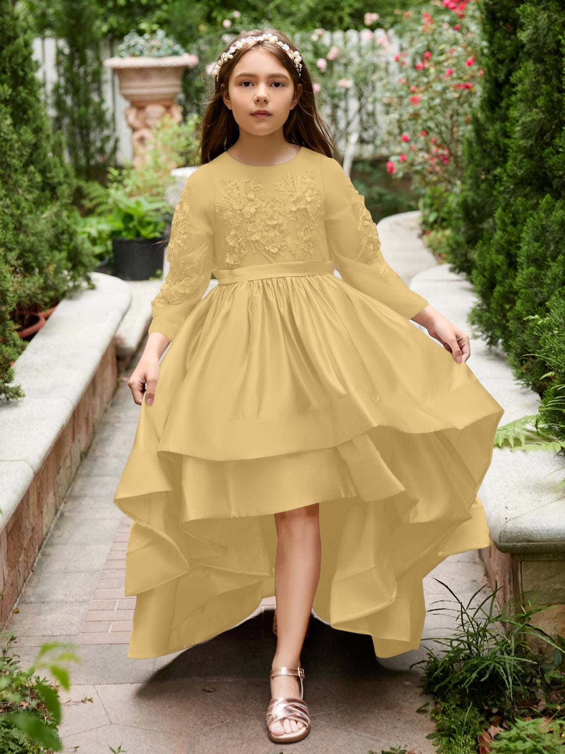 Vestido asimétrico de satén de corte A para niña de las flores 