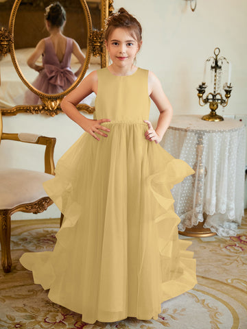 Vestido de princesa/vestido de princesa de satén y tul para niña de las flores 
