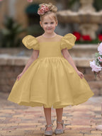 Vestido de princesa/vestido de princesa de satén hasta la rodilla para niña de las flores 