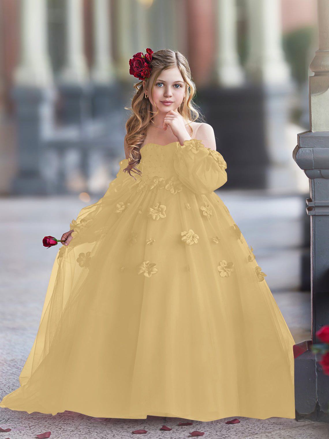 Vestidos de princesa con flores en 3D para niña 