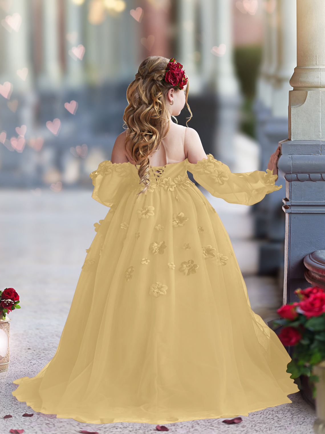 Vestidos de princesa con flores en 3D para niña 