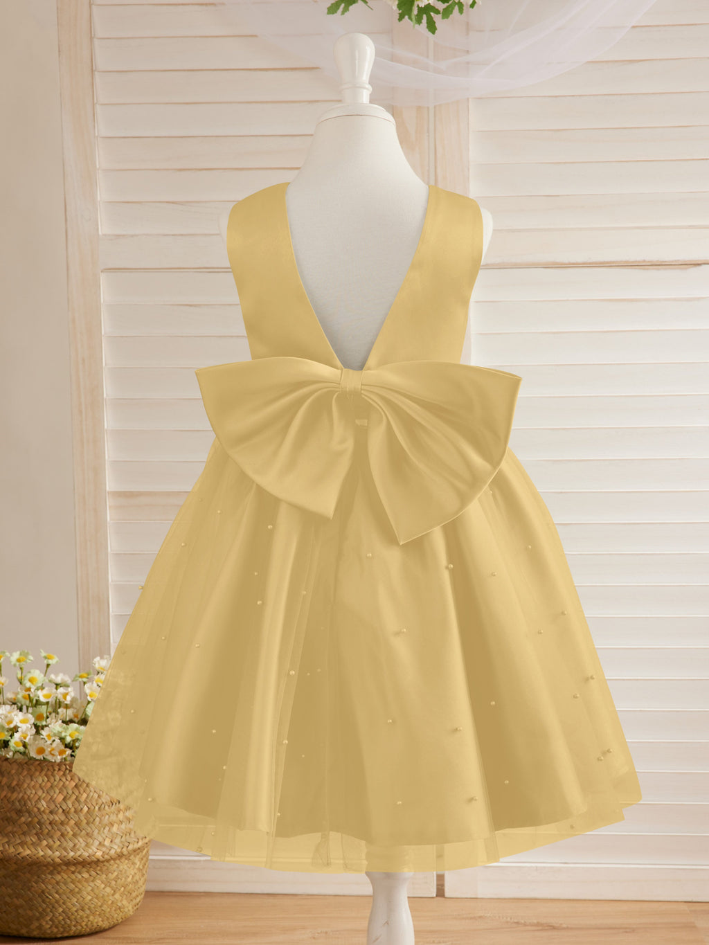 Vestido de princesa/vestido de princesa de satén y tul hasta la rodilla para niña de las flores 