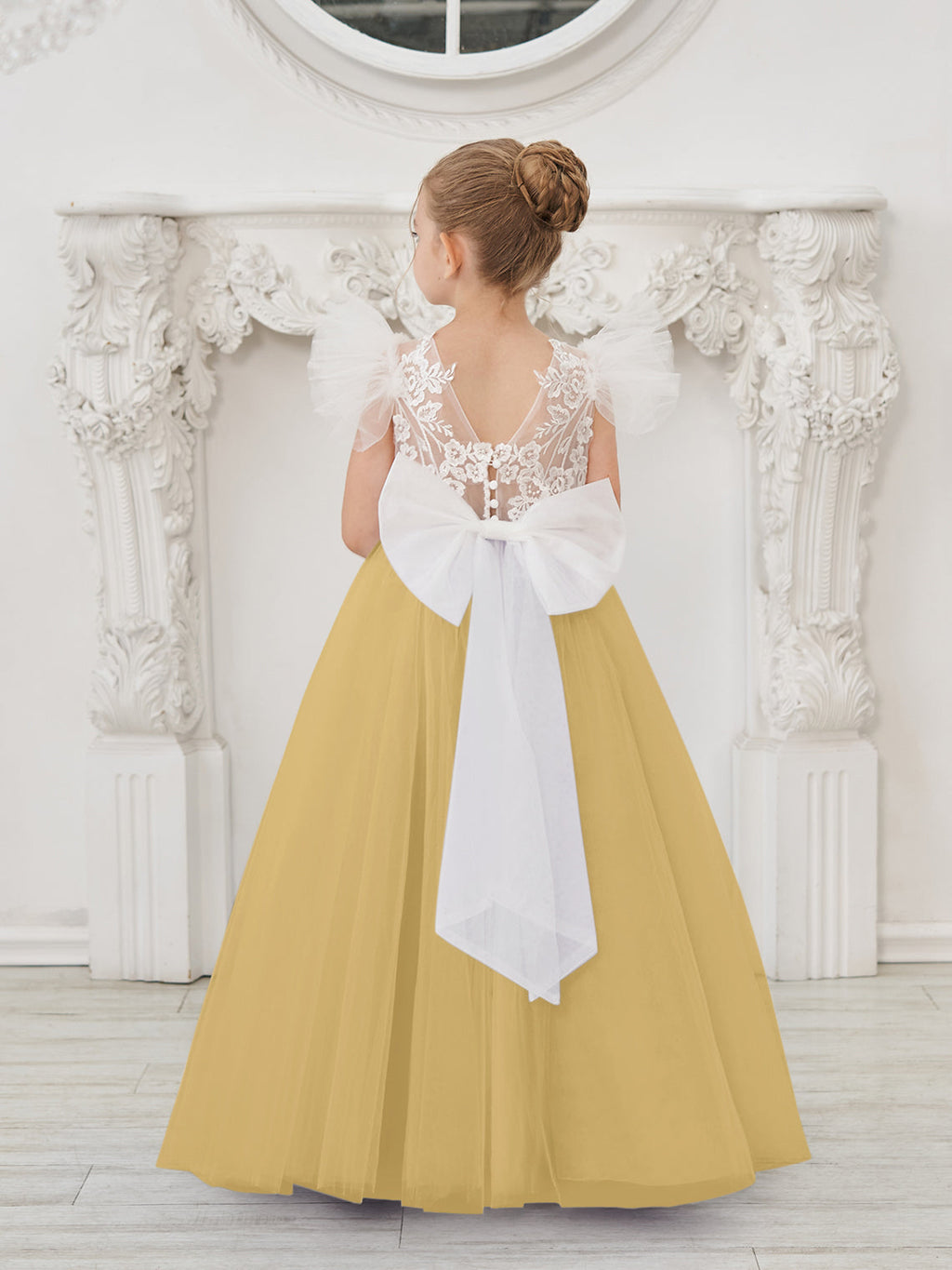 Robe de demoiselle d'honneur à traîne en tulle et dentelle amovible 