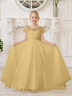 Vestido de niña de las flores para la Primera Comunión, color marfil, con cola desmontable estilo princesa. 