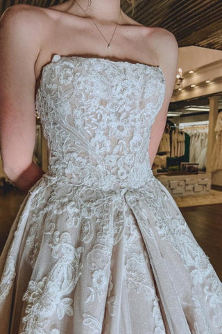 Preciosos vestidos de novia sin mangas con apliques de encaje de corte en A