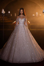 Magnifique robe de mariée trapèze à manches longues et dentelle