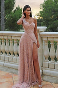 Superbe robe de bal rose en satin, coupe trapèze, asymétrique, sans manches, avec fente sur le devant
