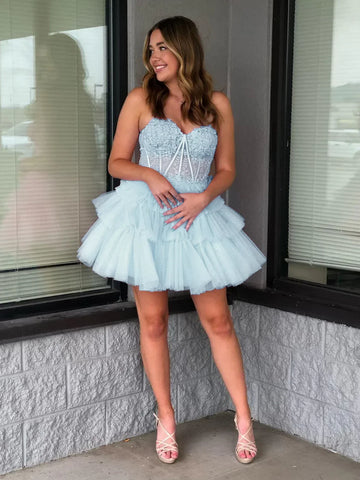 A Line Sweetheart Homecoming Dress with Ruffles