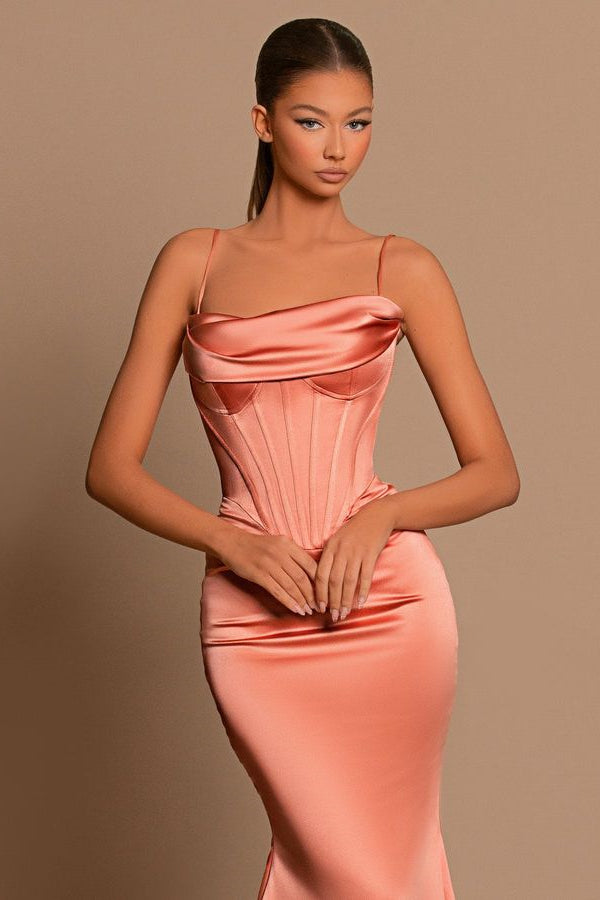 Gorgeous Coral Spaghetti-Straps Prom Dresses Mermaid Sleeveless