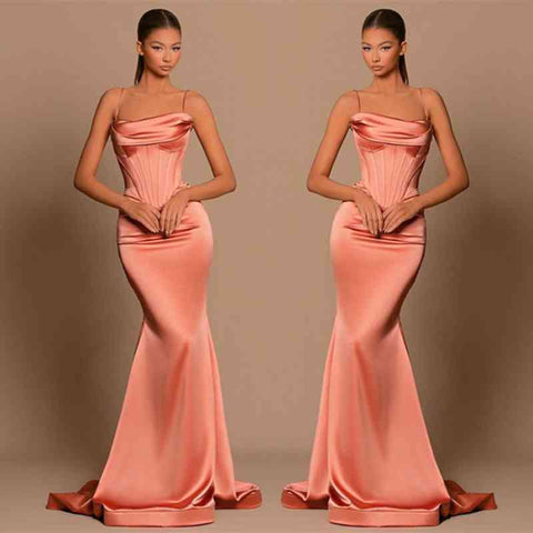 Gorgeous Coral Spaghetti-Straps Prom Dresses Mermaid Sleeveless