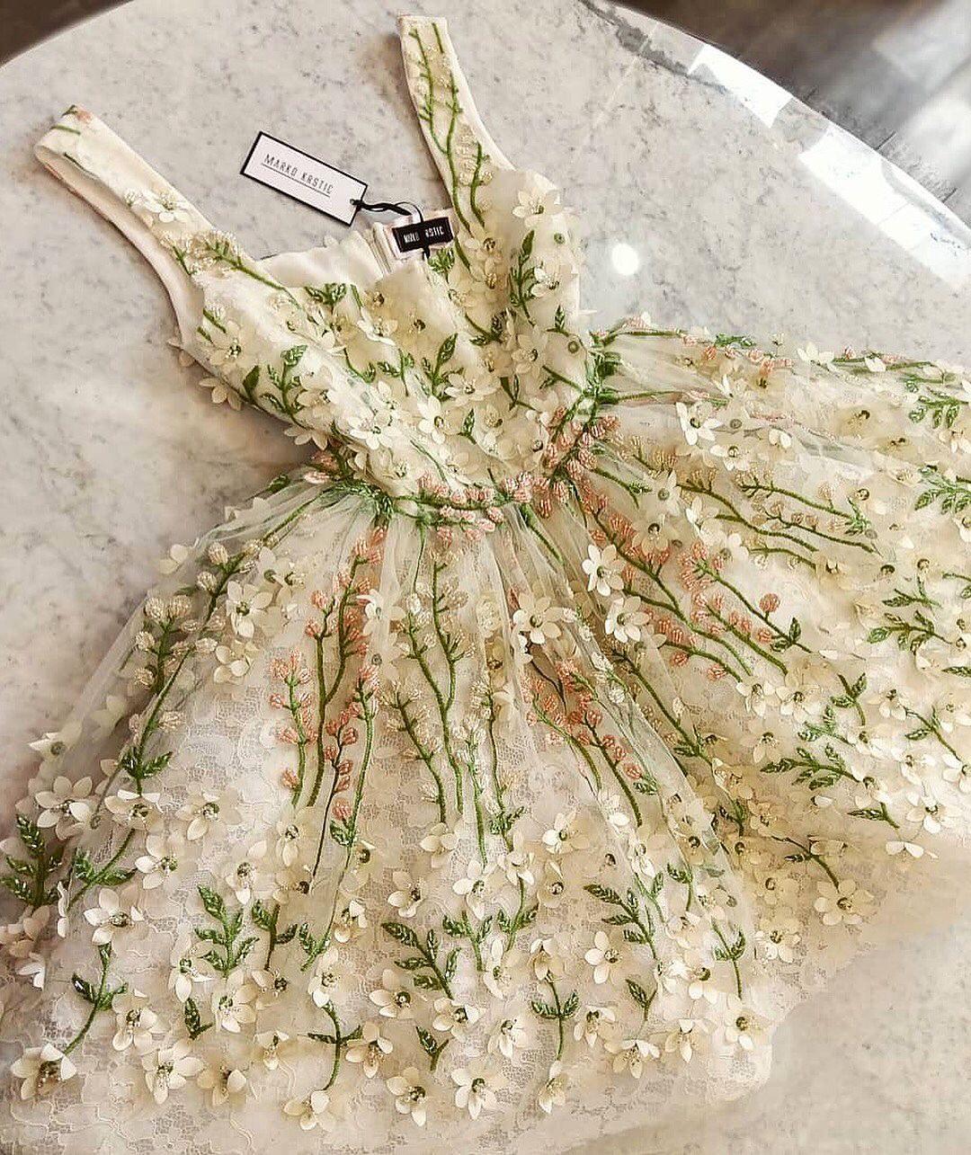 Preciosos vestidos de fiesta con tirantes y flores hasta la rodilla, vestidos de graduación para baile de bienvenida PD418