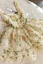 Preciosos vestidos de fiesta con tirantes y flores hasta la rodilla, vestidos de graduación para baile de bienvenida PD418