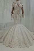 Gorgeous Glamorous Beaded High neck Mermaid Mermaid Wedding Dress
