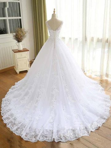 Magnifique robe de mariée en dentelle perlée, nouveauté, décolleté en V, bretelles longues, style princesse, robe de mariée pour un mariage ou une fête.