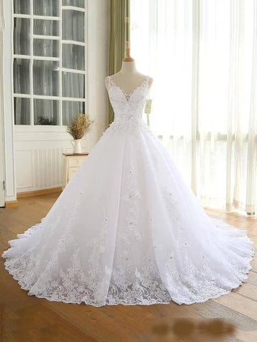 Magnifique robe de mariée en dentelle perlée, nouveauté, décolleté en V, bretelles longues, style princesse, robe de mariée pour un mariage ou une fête.