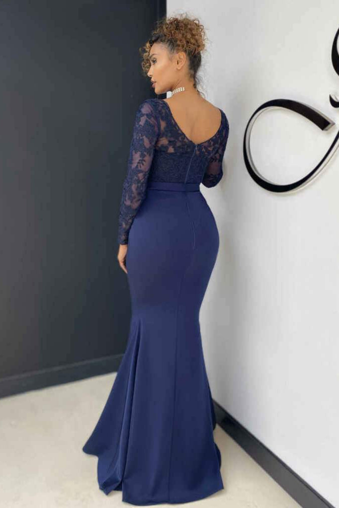 Gorgeous Lace Evening Dress Mermaid V-Neck On Sale Long Sleeve
