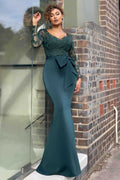 Gorgeous Lace Evening Dress Mermaid V-Neck On Sale Long Sleeve