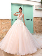 Preciosos vestidos largos de graduación con escote en V, espalda descubierta, tul y encaje, corte en A, ideales para fiestas de graduación.