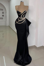 Precioso vestido largo de sirena negro, sin mangas y con un solo hombro, para baile de graduación, con encaje.