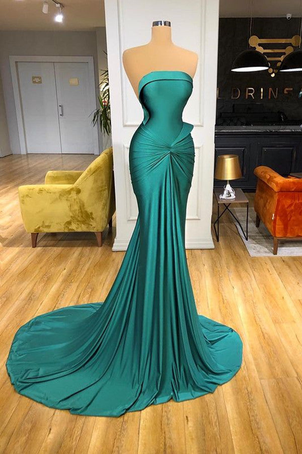 Magnifique robe de soirée sirène longue sans bretelles en solde