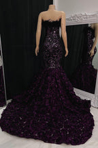 Precioso vestido largo de sirena sin mangas con encaje floral y flores para baile de graduación
