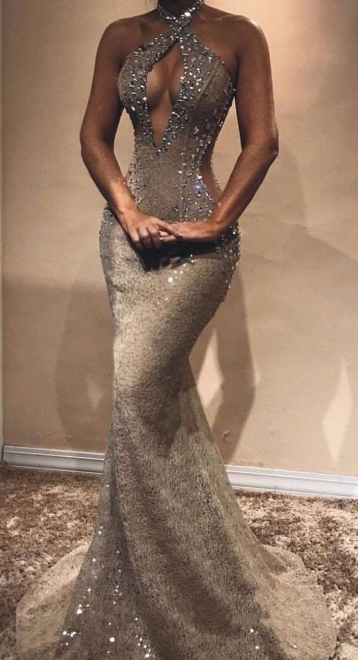 Magnifique robe de bal longue sirène sexy en dentelle et sequins sans manches