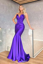 Gorgeous Long Mermaid V-neck Sleeveless Formal Prom Dresses