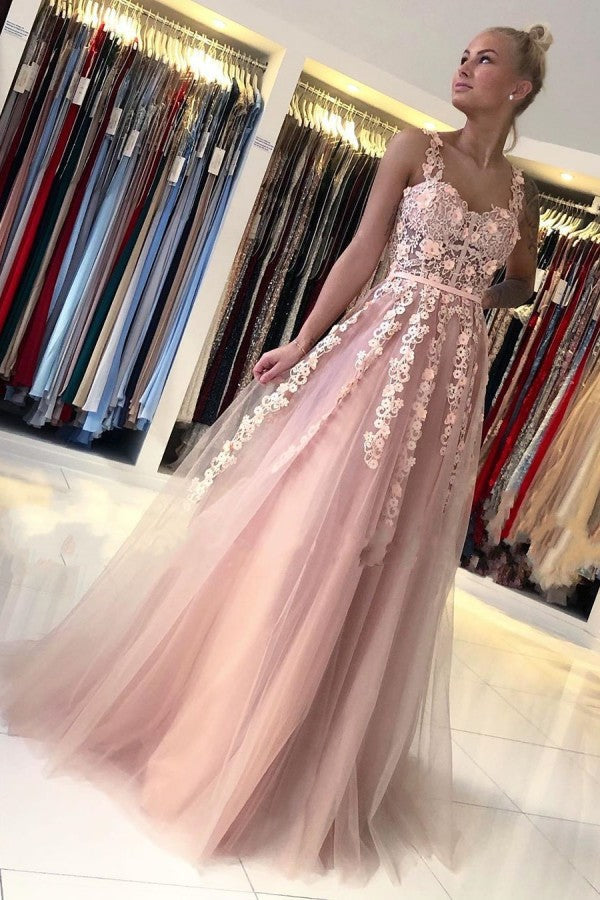 Magnifique robe de bal longue dos nu en tulle et dentelle, coupe trapèze