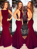 Preciosos vestidos de fiesta de sirena sin mangas estilo barco en spandex