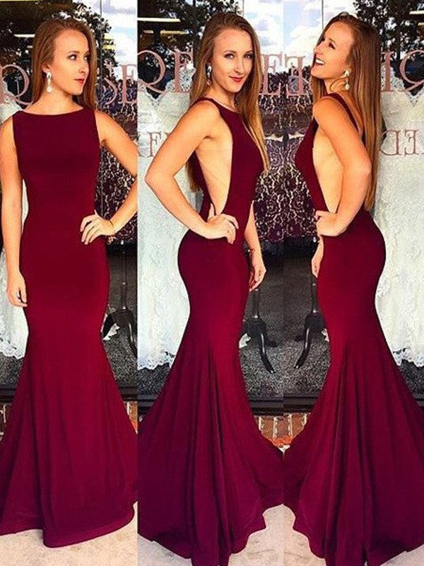Preciosos vestidos de fiesta de sirena sin mangas estilo barco en spandex