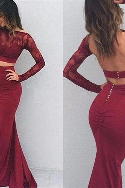 Preciosos vestidos de fiesta de sirena con escote barco, mangas largas y largo hasta el suelo, de spandex.